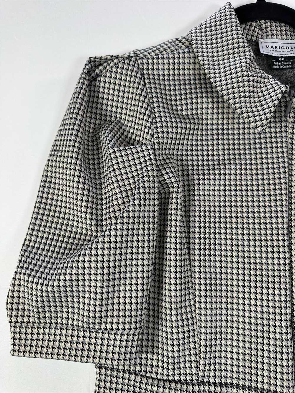 Marigold Houndstooth Puff Sleeve Tailored Mini Dress Cream Black Size L - Picture 3 of 10